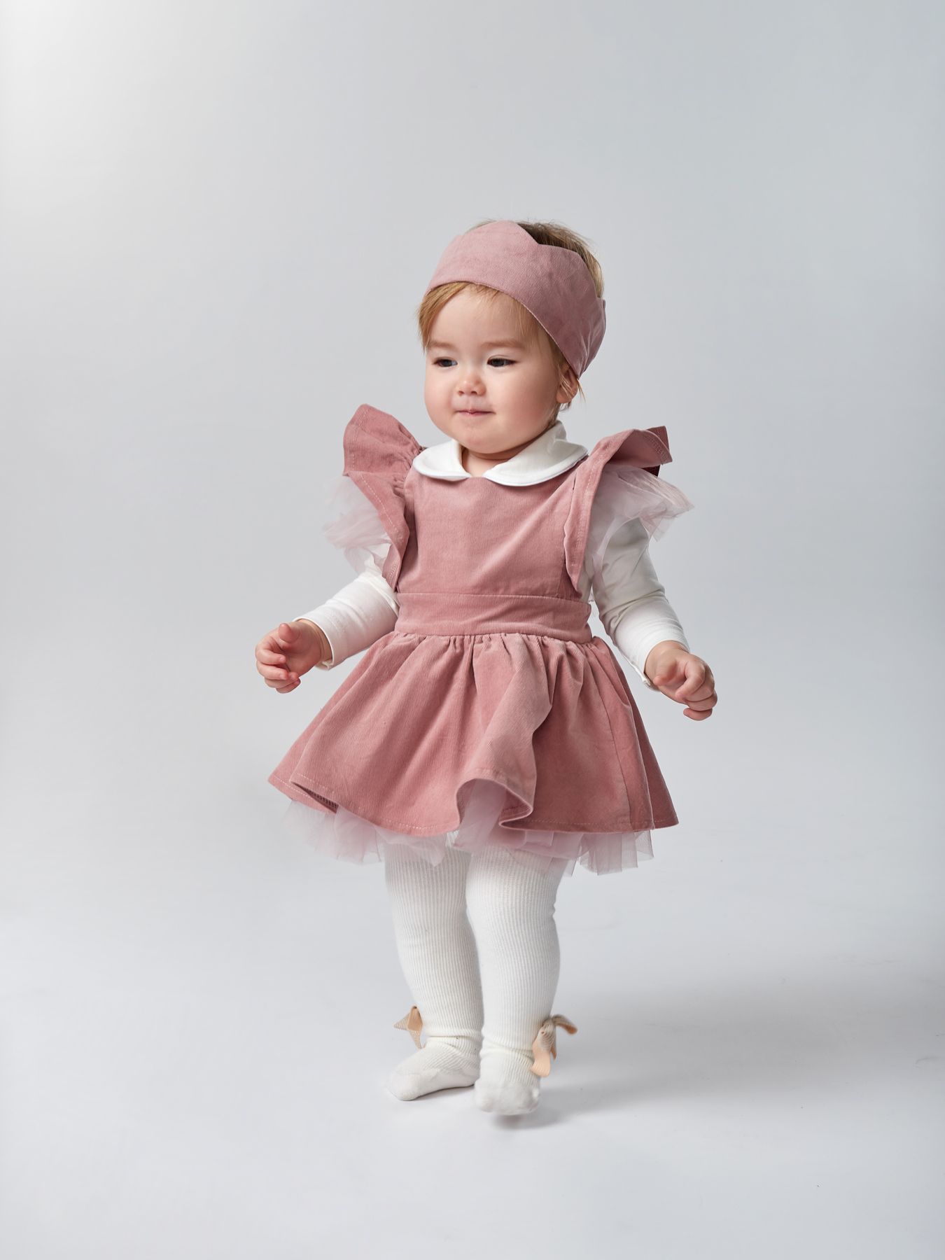 Комплект для девочек: боди, платье, повязка на голову Happy Baby